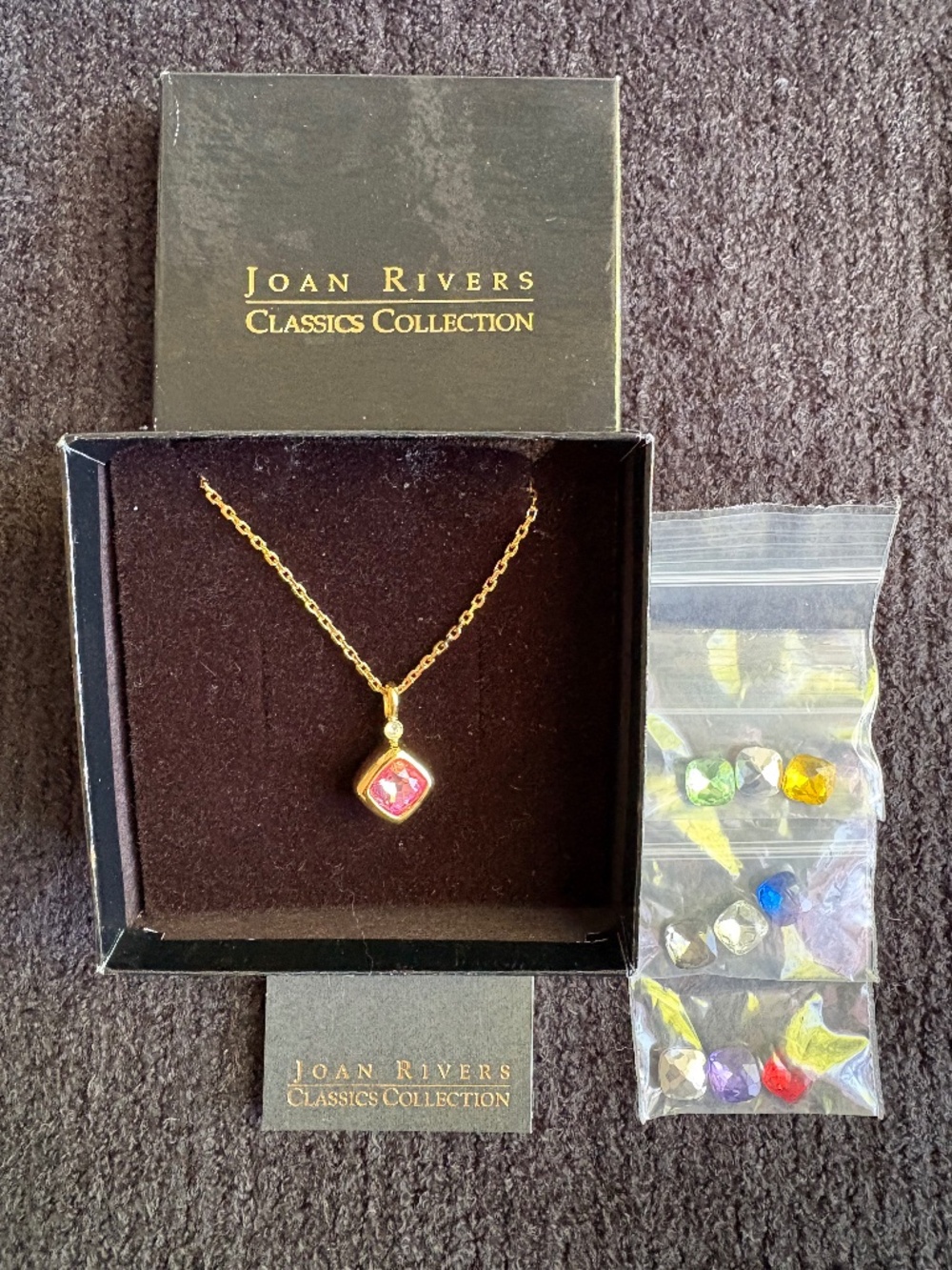 NIB-NOS Joan Rivers Classics 10-Color Faceted Cushion Cut Interchangeable Pendan